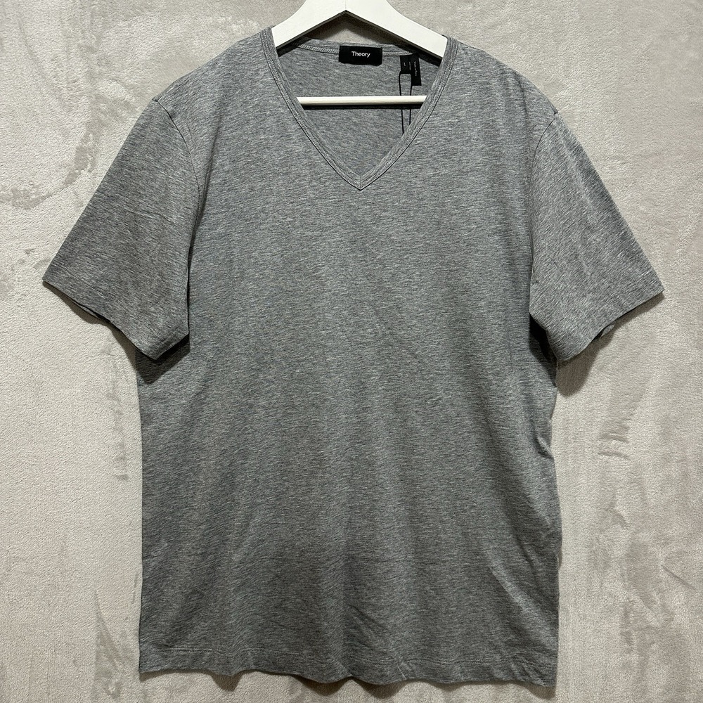 Theory Precise Lux Tee Men's Short Sleeve V-Neck Size L Light Heather Gray NWT